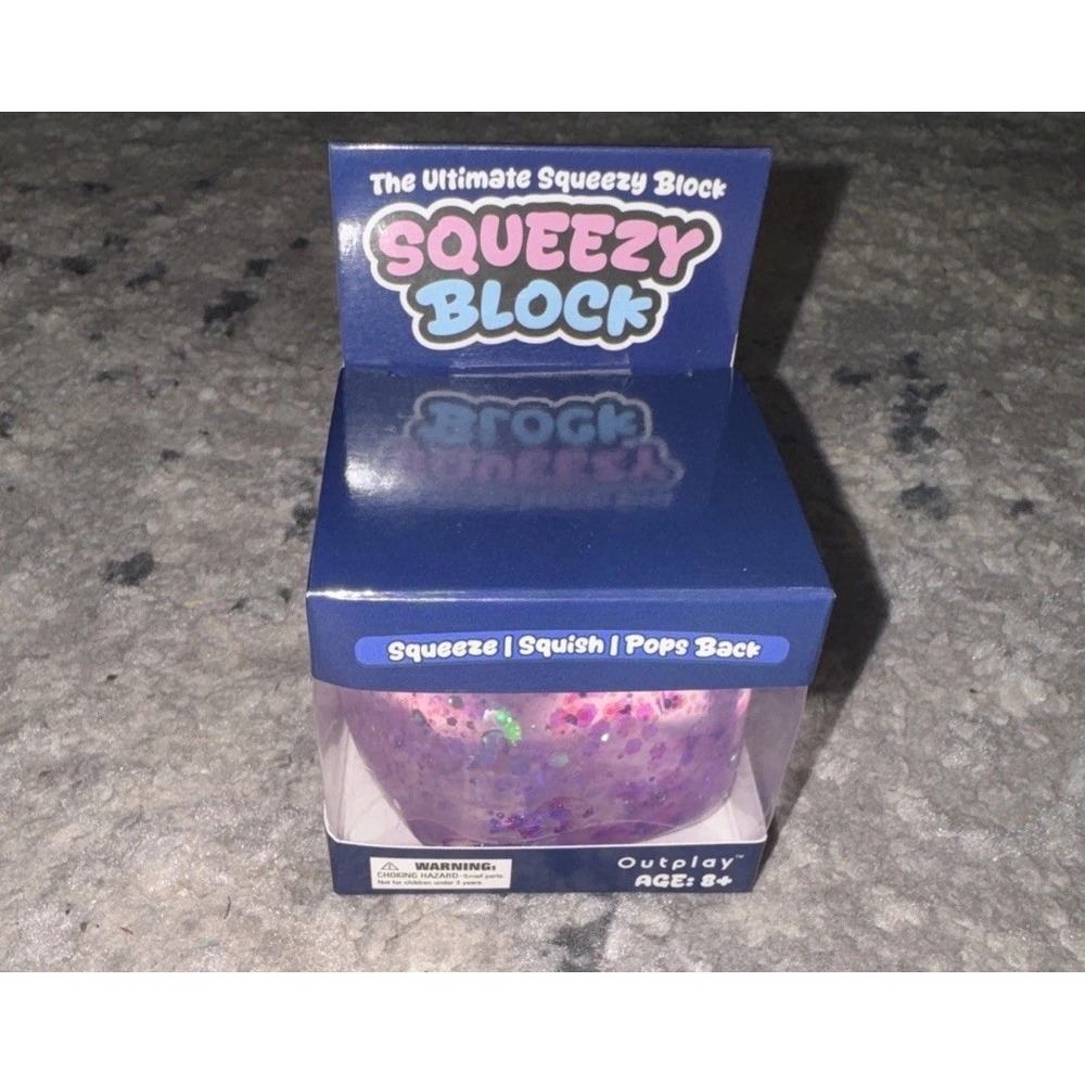 Squeeze Block Unopened Purple Sparkle Fidget Sensory Stress Reliever Toy Ages 8+